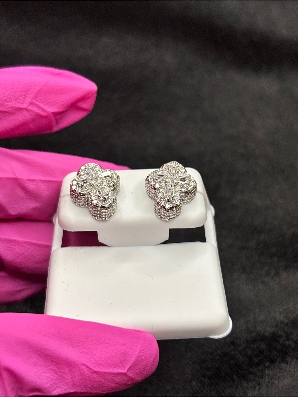 .925 Sterling Silver 3 CTW VVS Moissanite Medium Cross Stud Earrings - Picture 6 of 10